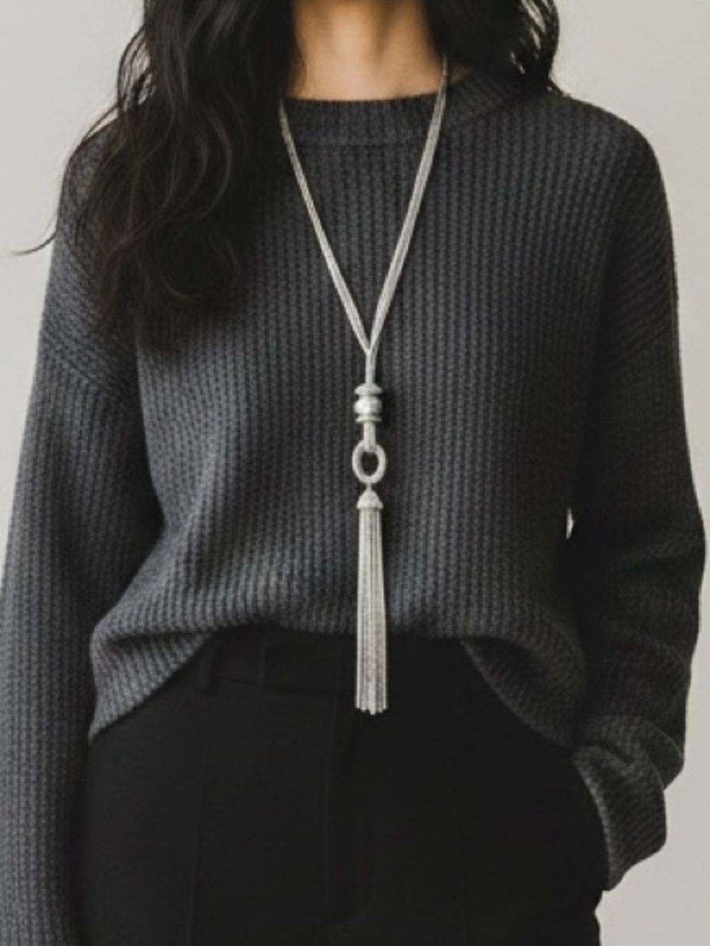 Chico's Olga Silver Tassel Pendant Necklace NWT